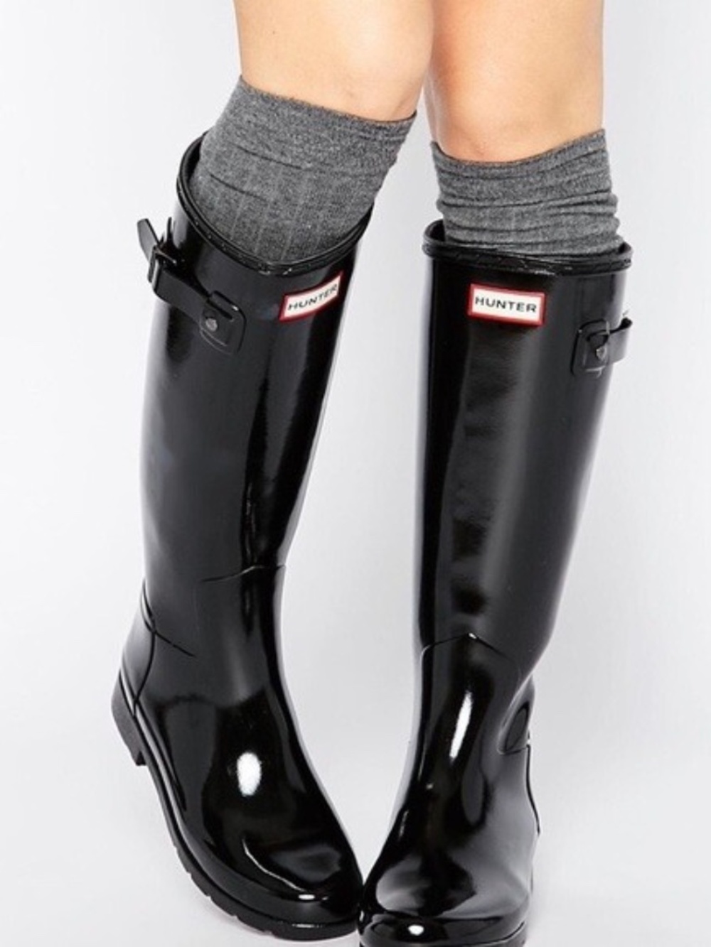 Hunter shiny black knee high boots size 8